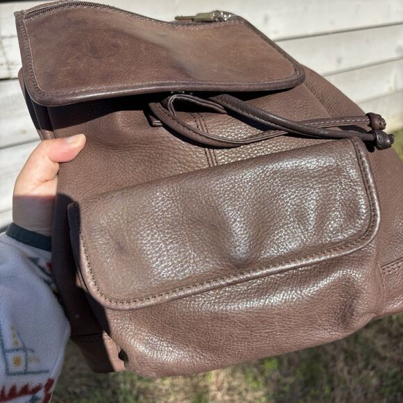 Fossil 75082 Brown Leather Backpack Drawstring Flap Pocket Bag Vintage - Picture 5 of 14